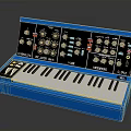 Blue Electronic Keyboard with Control Panel Knobs Buttons and Black White Keys