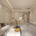 Modern Reception Area Interior With Sofa Marble Coffee Table Fruits Plant And TV