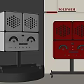Poliform Modern Speakers in White and Red with Stand Design Features