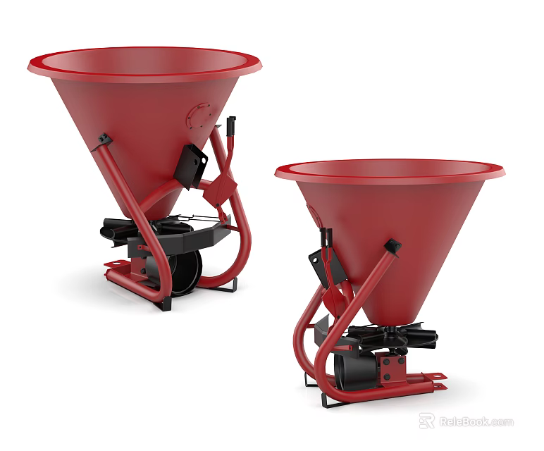Red Agricultural Utility Spreaders With Wheeled Design And Conical Hoppers 3d model 