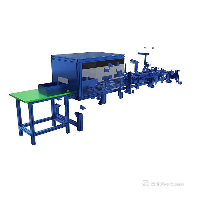 Blue Industrial Production Machine With Green Table And Mechanical Components 3d model