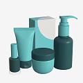 Teal Cosmetic Products Collection with Pump Bottle Tube Jar and Packaging Box