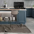 Modern Kitchen Interior Design With Blue Cabinets Island Counter And Pendant Lights