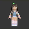 Cartoon Woman With Brown Hair Glasses Green Frog Hair Accessory Blue Overalls Colorful Striped Sleeves