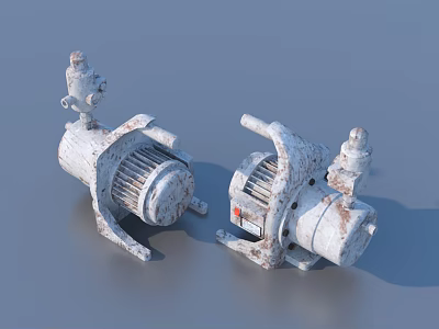 Old Rusty Industrial Pumps With Worn Mechanical Parts And Metal Bodies 3d model