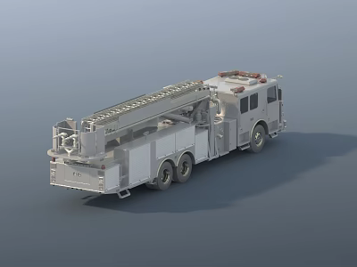 Silver Metal Fire Truck With Extended Aerial Ladder And Rescue Equipment For Fire Rescue Operations 3d model