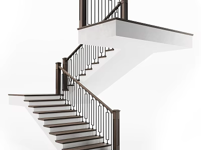 Modern Staircase Interior Design With Wooden Steps And Metal Railing 3d model
