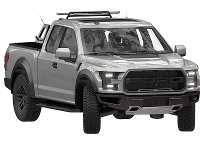 Silver Pickup Truck With Roof Rack Off Road Tires And Rugged Front Grille Design 3d model