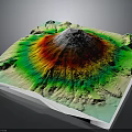Modern 3D Volcanic Terrain Model Featuring Colorful Contour Lines And Topographic Details