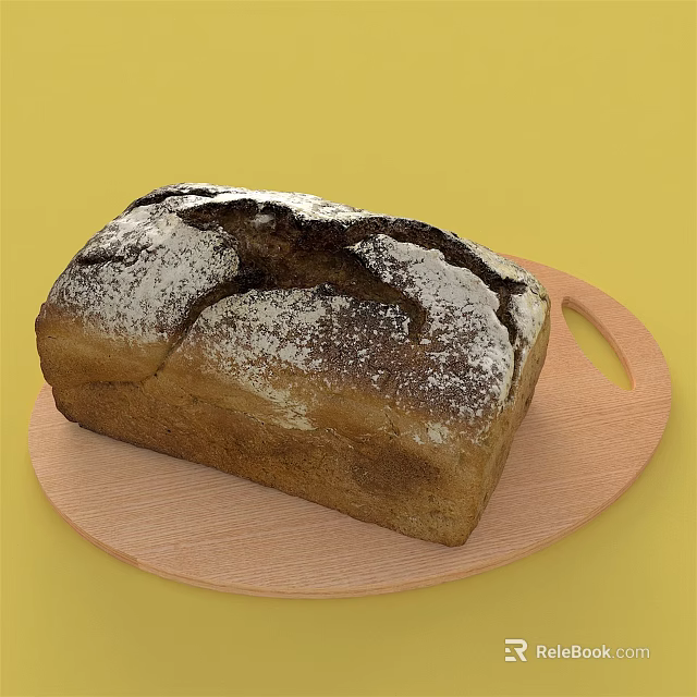 Homemade Artisanal Loaf of Bread on Wooden Cutting Board with Yellow Background 3d model 