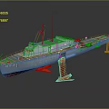 Gray Warship Model With Red Supports And Number 111 On Gray Hull