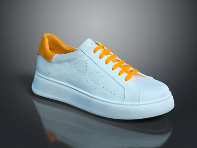 White Casual Shoes with Orange Tongue and Laces Thick Sole Leather Upper 3d model