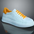 White Casual Shoes with Orange Tongue and Laces Thick Sole Leather Upper