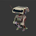 Robot Character With Antenna Blue White Red Color And Mechanical Legs
