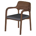 Modern Walnut Wood Dining Chair With Armrest And Gray Cushioned Seat Design