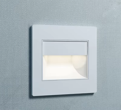 White Square Recessed Wall Light On Textured Light Blue Interior Wall 3d model