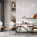 Modern Dining Set With White Table Brown Chairs Hanging Lights And Decorations 3d model