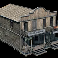 Vintage Western Style Wooden Two Story Bed and Breakfast Building With Balcony And Signboards