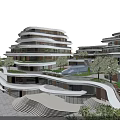 Modern Multi Storey Office Complex With Unique Curved Structure And Green Courtyard Space 3d model