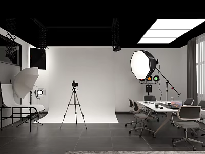 Professional Photography Studio Setup With Lighting Camera Tripod And Workspace 3d model