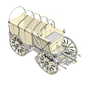 Vintage Light Colored Wooden Carriage With Arched Structures And Spoked Wheels