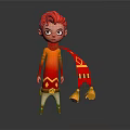 Red Haired Animated Game Movie Character In Red Outfit With Decorative Scarf And Stylish Design