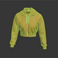 Yellow Cropped Hoodie With Zipper Long Sleeves Soft Fabric Casual Design