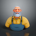 Old Man with White Hair and Beard in Yellow Shirt and Blue Overalls 3D Character