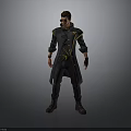 Man Wearing Long Dark Coat With Yellow Accents Sunglasses Gloves And Boots