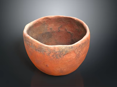 Hand Carved Terracotta Bowl Sculpture With Textured Surface And Rustic Finish 3d model