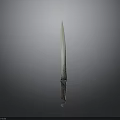 Ancient Decorative Knife With Long Sharp Blade And Ornate Handle Standing Upright