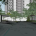 Residential Landscape Design With Modern Perforated Wall Trees Grass And Entrance Area