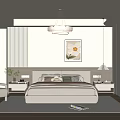 Modern Light Colored Bedroom Interior With Bedside Tables Pendant Light And Flower Painting