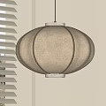 Modern Round Pendant Light In Beige Linen With Black Trim For Home Interior