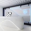 White Staircase Hallway Interior With Wall Art And Marble Display Cabinet