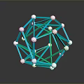 Geometric Polyhedral Structure With Blue Green Lines And White Spheres On Black Surface