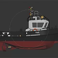 Tugboat Water Vessel with Black Red Hull White Superstructure Green Deck Railings and TUG Marking