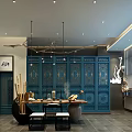 Traditional Tea House Interior Featuring Wooden Tables Chinese Screens and Hanging Lamps