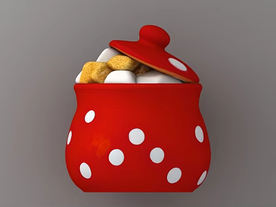 Red Jar With White Polka Dots And Lid Containing Cookies Inside 3d model Red Jar With White Polka Dots And Lid Containing Cookies Inside 3d model