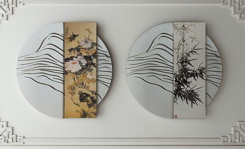 New Chinese Round Frame Painting Decorative Painting 3d model