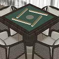 Modern Entertainment Table with Green Top Mahjong Tiles Circular Center and Woven Upholstered Surrounding Chairs
