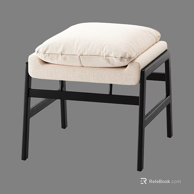 Modern Sofa Stool With Beige Padded Cushion And Black Frame Design 3d model 