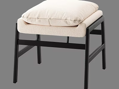 Modern Sofa Stool With Beige Padded Cushion And Black Frame Design 3d model