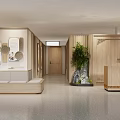 Modern Hospital Outpatient Clinic Interior With Wooden Reception Desk And Green Plant
