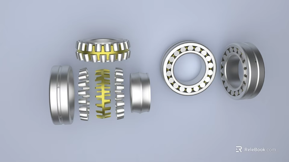 Various Types of Bearing Hardware Components Including Rollers Inner Rings and Outer Parts 3d model 