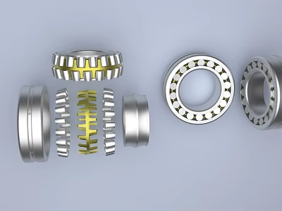 Various Types of Bearing Hardware Components Including Rollers Inner Rings and Outer Parts 3d model