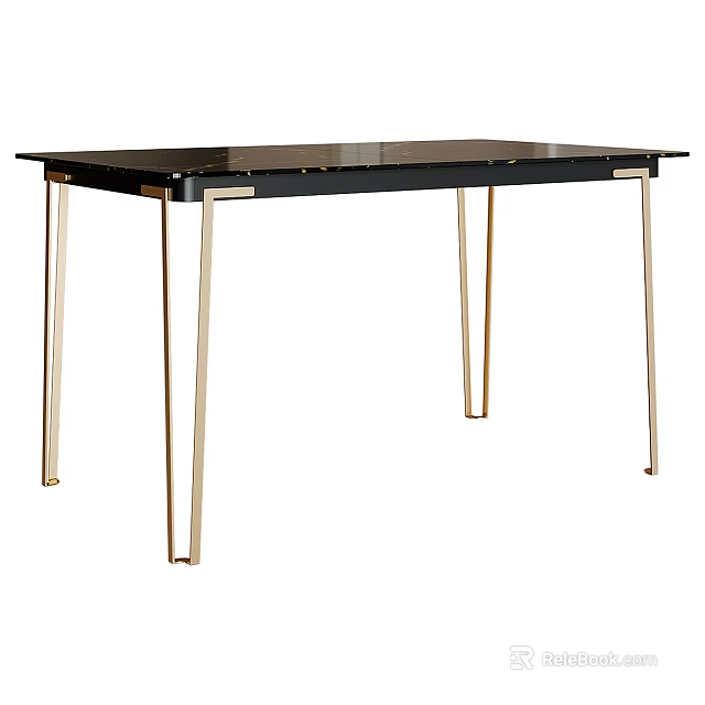 Modern Black Dining Table With Sleek Gold Metal Legs And Stylish Design 3d model 