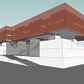 Modern Architectural Design With Red Facade Cantilever Structure And White Base Stairs