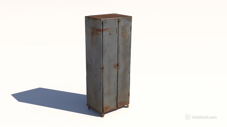Rusty Metal Storage Cabinet With Aged Finish And Two Doors Design 3d model 
