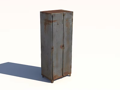 Rusty Metal Storage Cabinet With Aged Finish And Two Doors Design 3d model